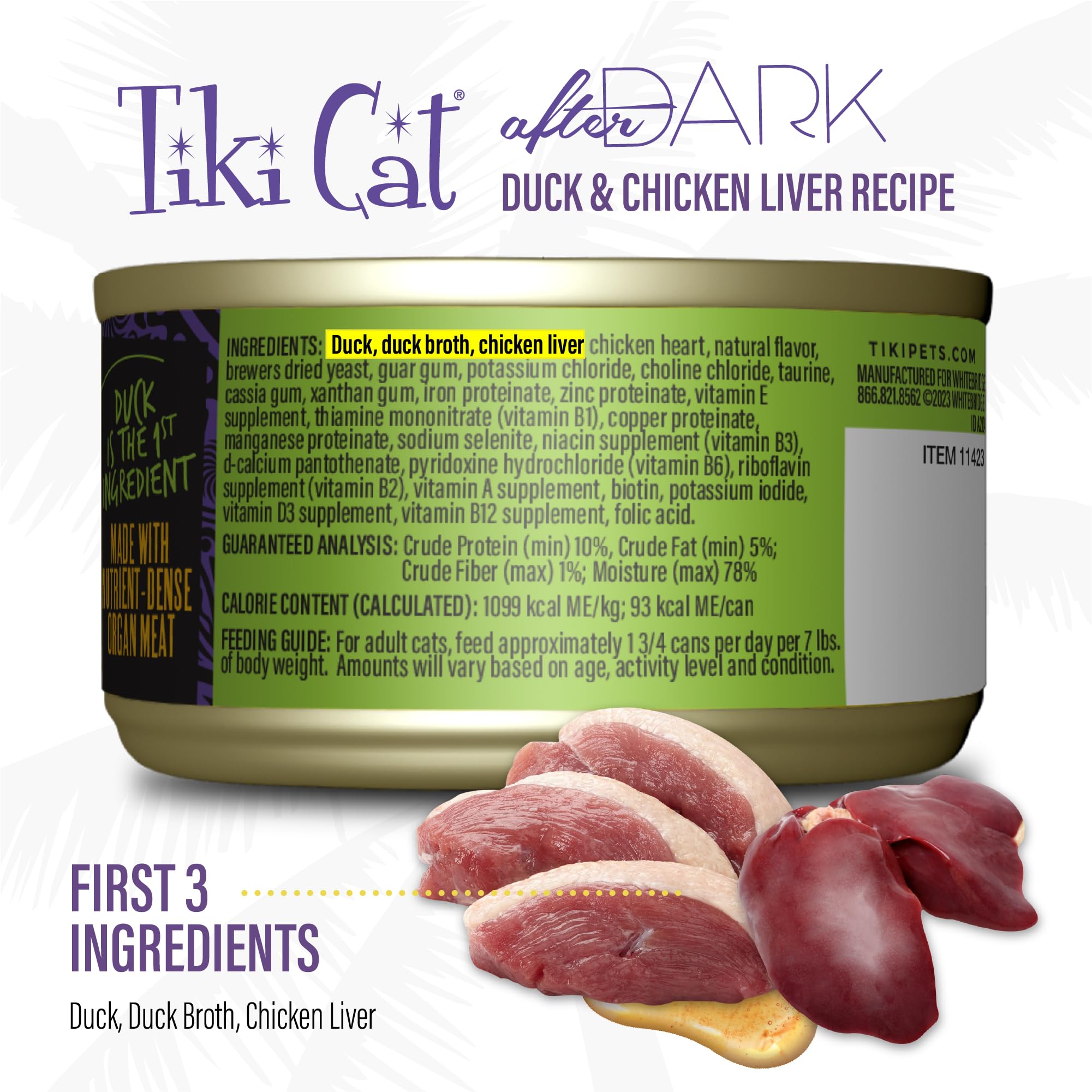 Cat enjoying Tiki Cat After Dark Pâté meal, highlighting palatability.