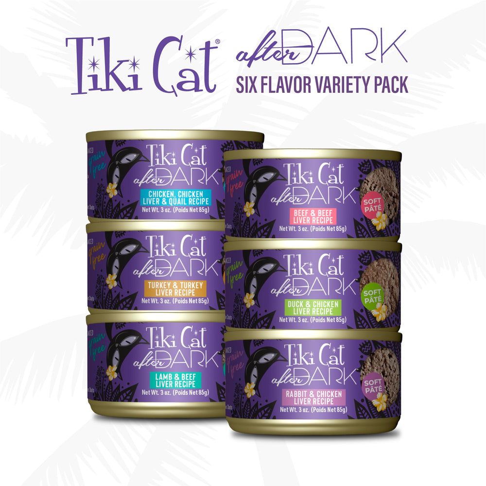 Tiki Cat After Dark Pâté duck with organ meats, grain-free option for variety.