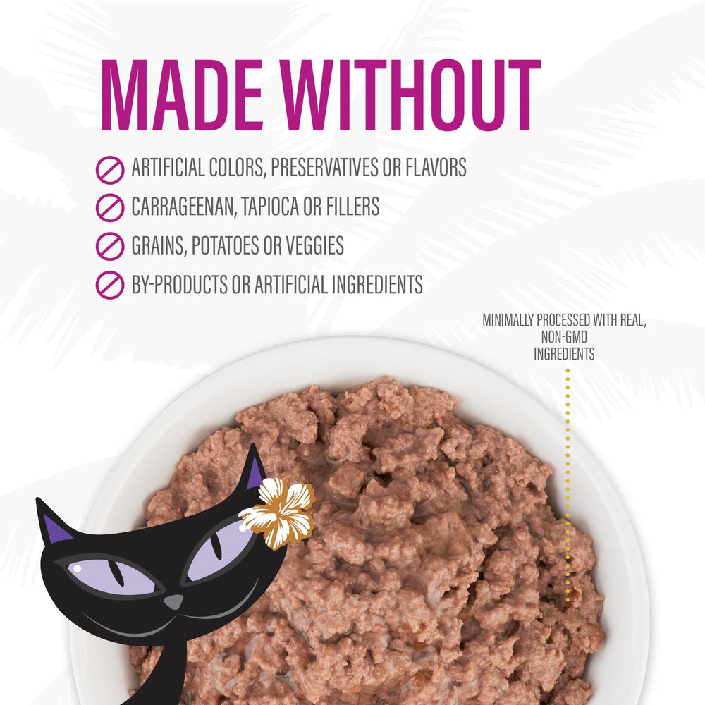 Tiki Cat After Dark Pâté grain-free formula shown with wholesome ingredients.