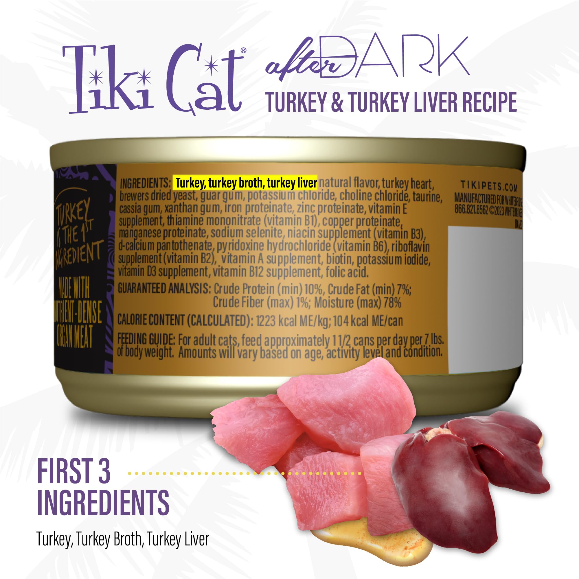 Tiki Cat After Dark pate turkey liver ingredient close-up highlights nutrient-dense organ meat