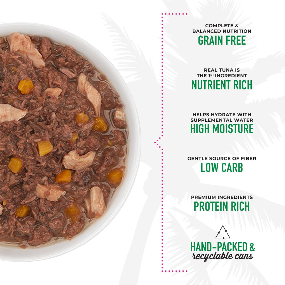 Grain-free Aloha Friends wet food supports low carbohydrate nutrition for cats.