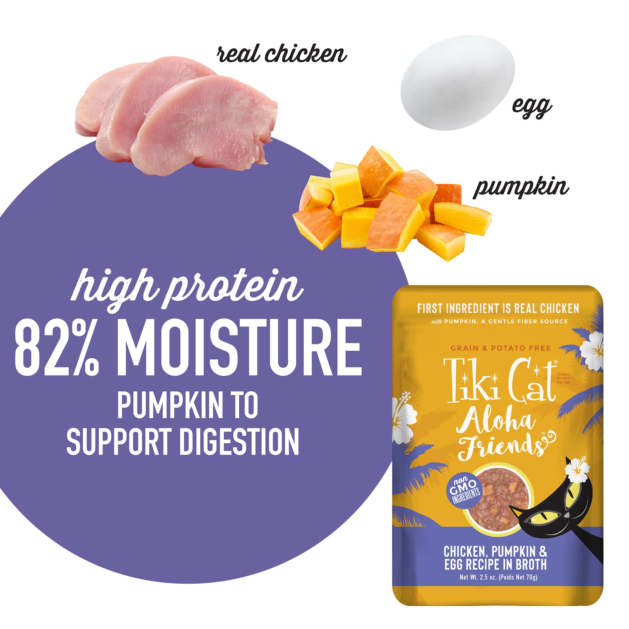 Tiki Cat Aloha Friends ingredients, real chicken pumpkin egg for protein-rich meals