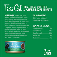 Label image shows real tuna and pumpkin for fiber in a grain-free formula.