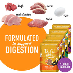 Tiki Cat Aloha Friends lamb pumpkin pouch, all life stages nutrition.