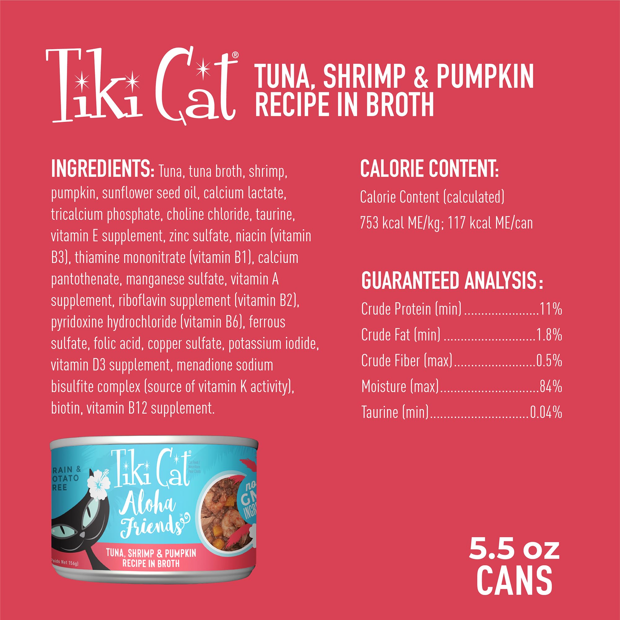 Tiki Cat Aloha Friends open can reveals high moisture meals for hydration.