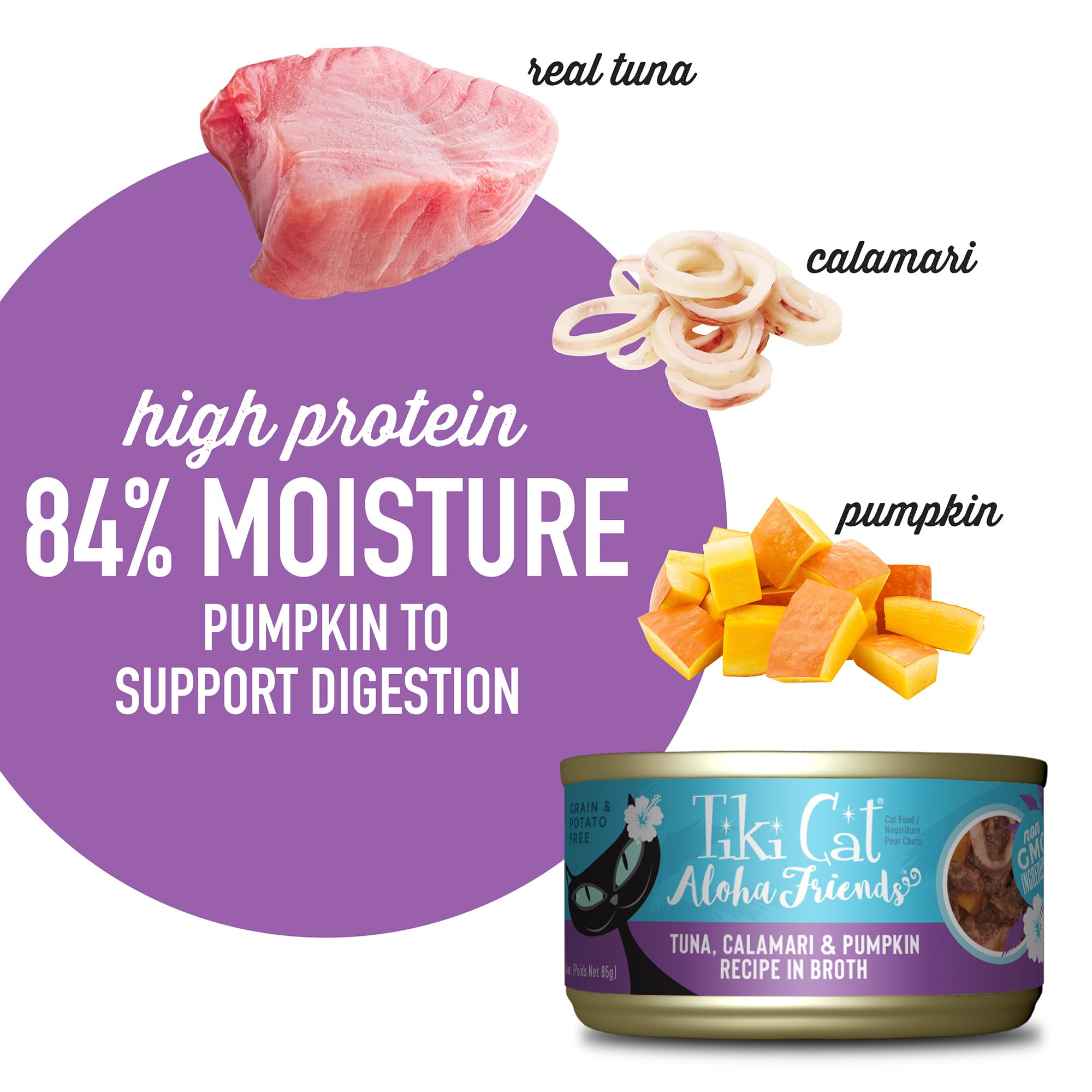 Tiki Cat Aloha Friends real tuna first ingredient—protein-forward flavor your cat may enjoy