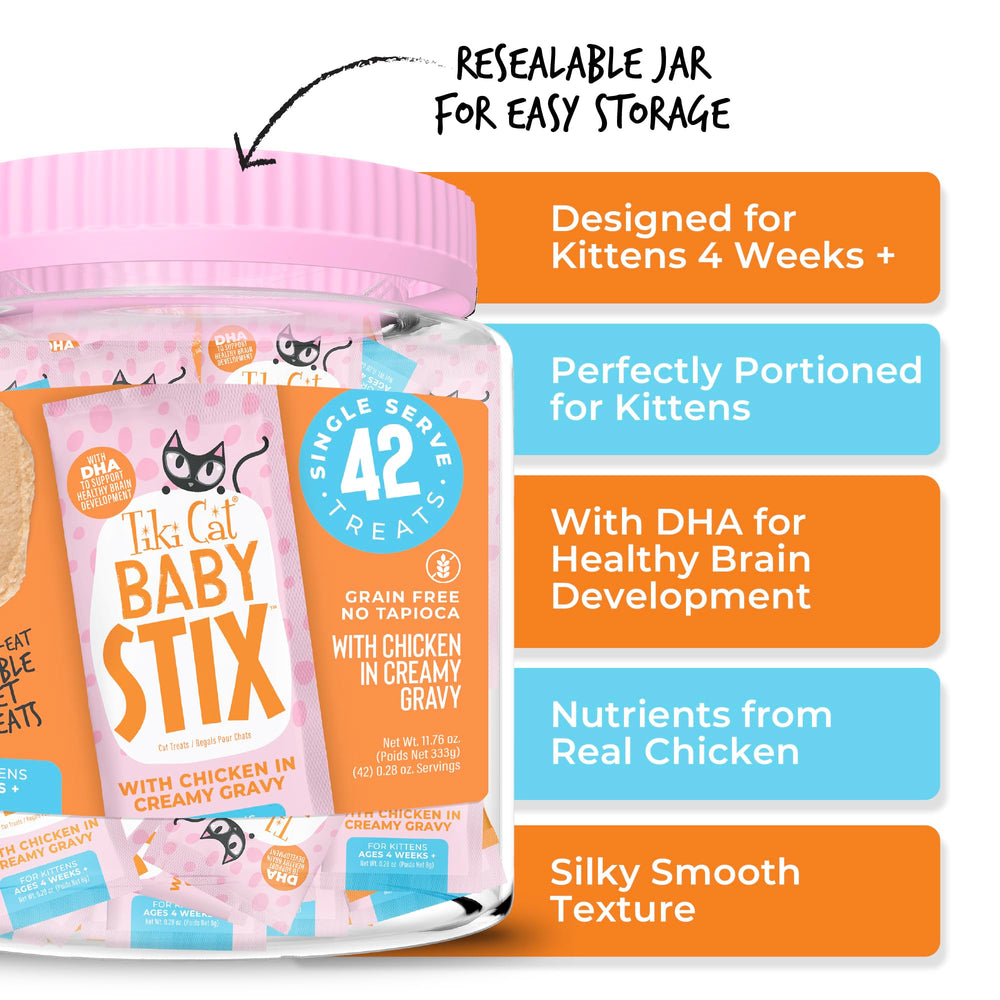 Tiki Cat Baby Stix used as a topper for kibble to boost moisture.