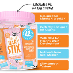 Tiki Cat Baby Stix used as a topper for kibble to boost moisture.