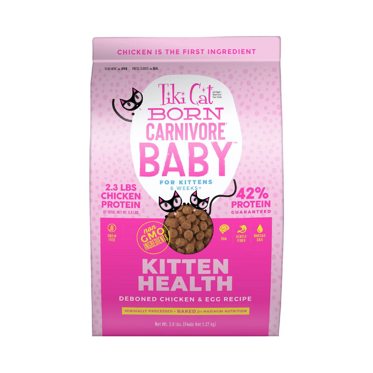 Tiki Cat Born Carnivore Baby bag packaging for kittens, easy to store.