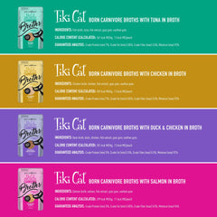 Tiki Cat Born Carnivore Broths serving on dish boosts hydration and taste.