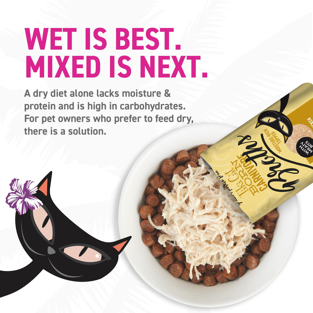 Tiki Cat Born Carnivore Broths variety-pack-label shows flavor options.