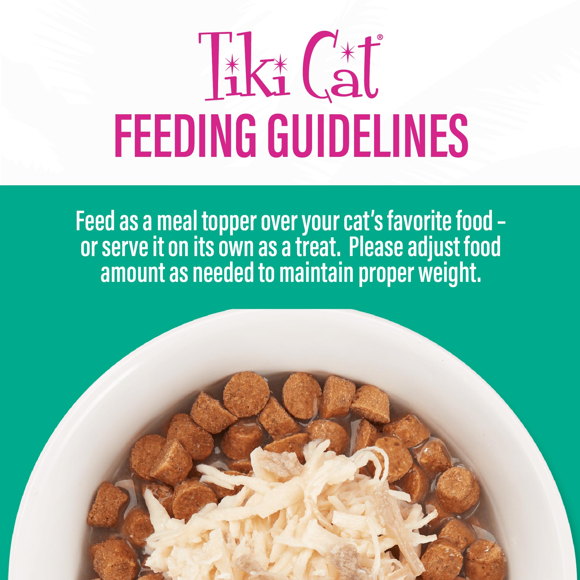 Appeals to picky eaters with shredded chicken topper from Tiki Cat Born Carnivore Complements