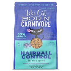 Tiki Cat Born Carnivore chicken-first recipe image highlighting protein for energy.