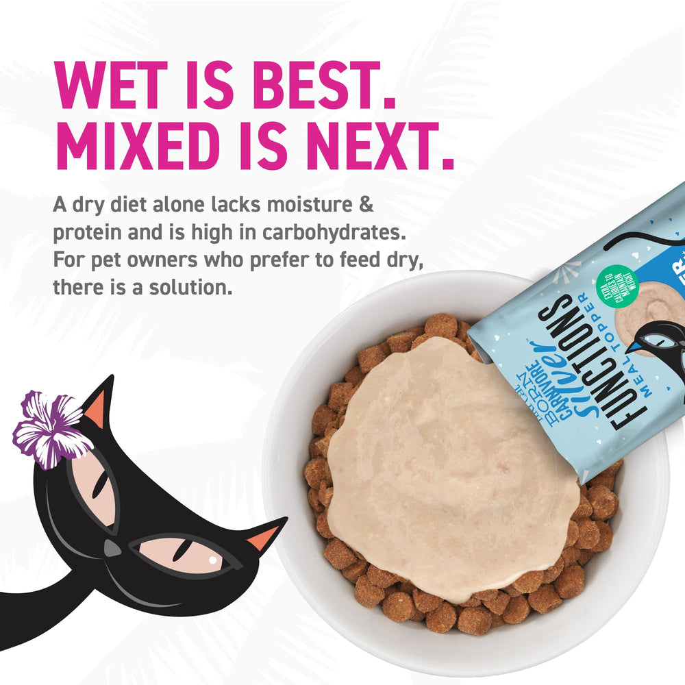 Tiki Cat Born Carnivore Silver topper softens kibble for sensitive mouths.