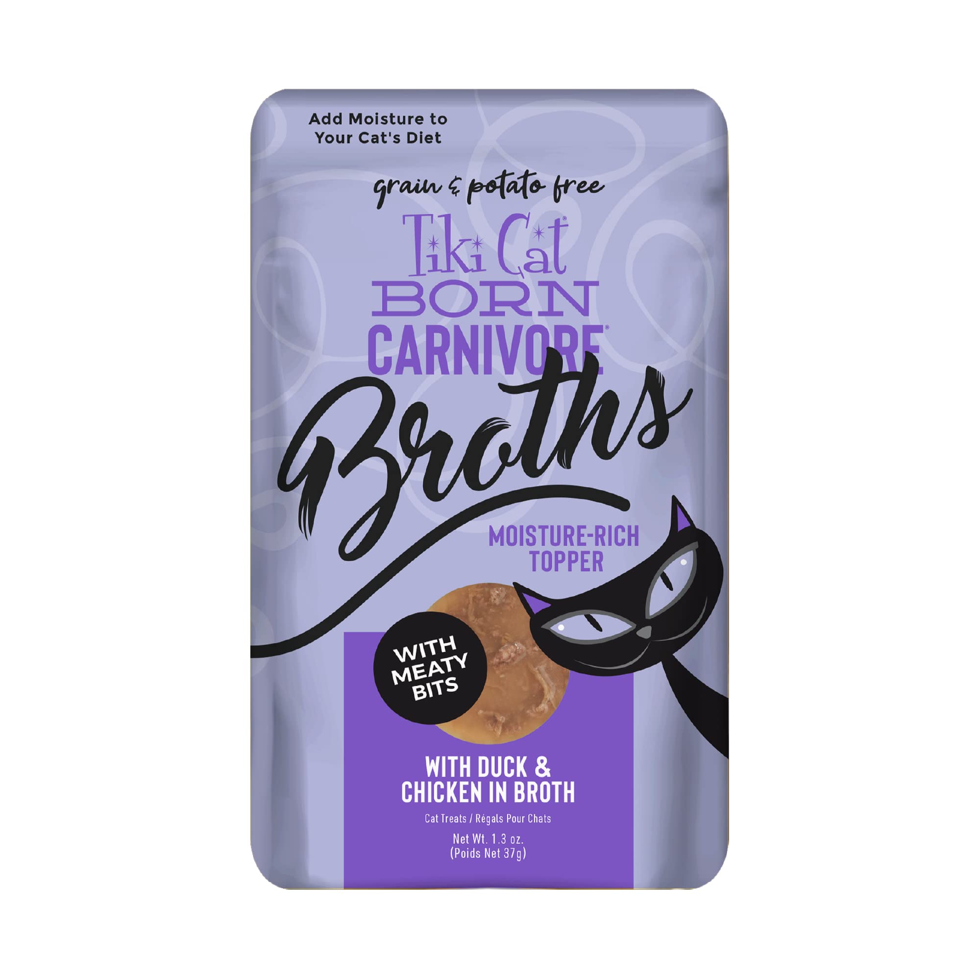 TIKI CAT broth single-serve pouch adds moisture and flavor.
