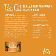 Tiki Cat Grill Ahi Tuna Prawns close-up — visible fish chunks in clear broth.