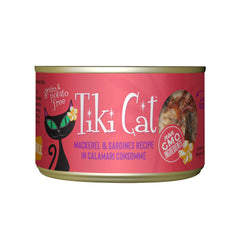 Tiki Cat Grill Mackerel and Sardines can image highlighting high protein grain free nutrition.
