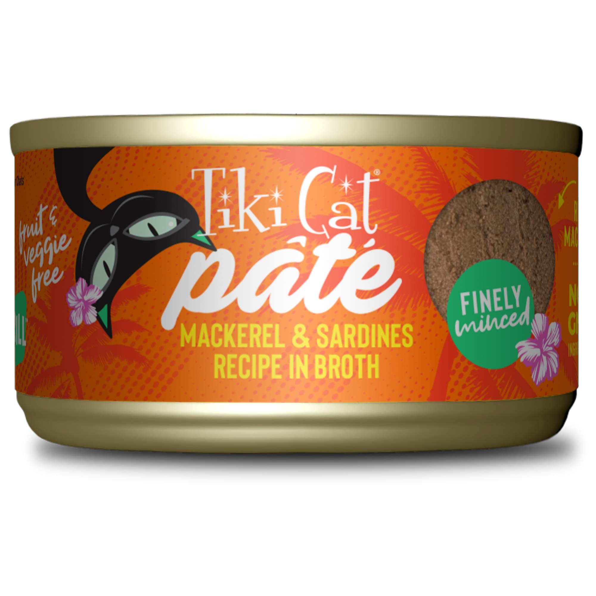 Tiki Cat Grill Pate can with mackerel and sardines offers high-protein cat meals.