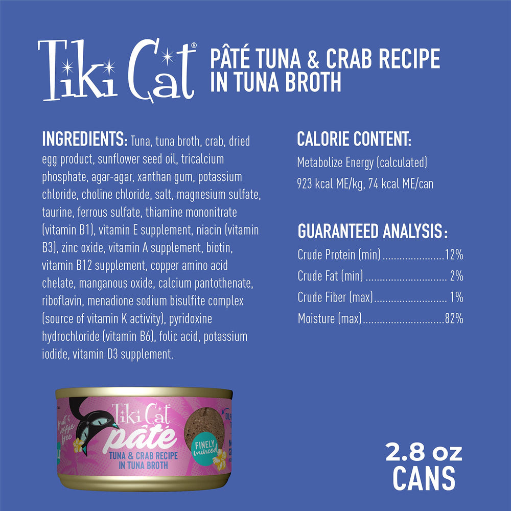 Tiki Cat Grill Pâté tuna-crab can opened, protein-rich meal