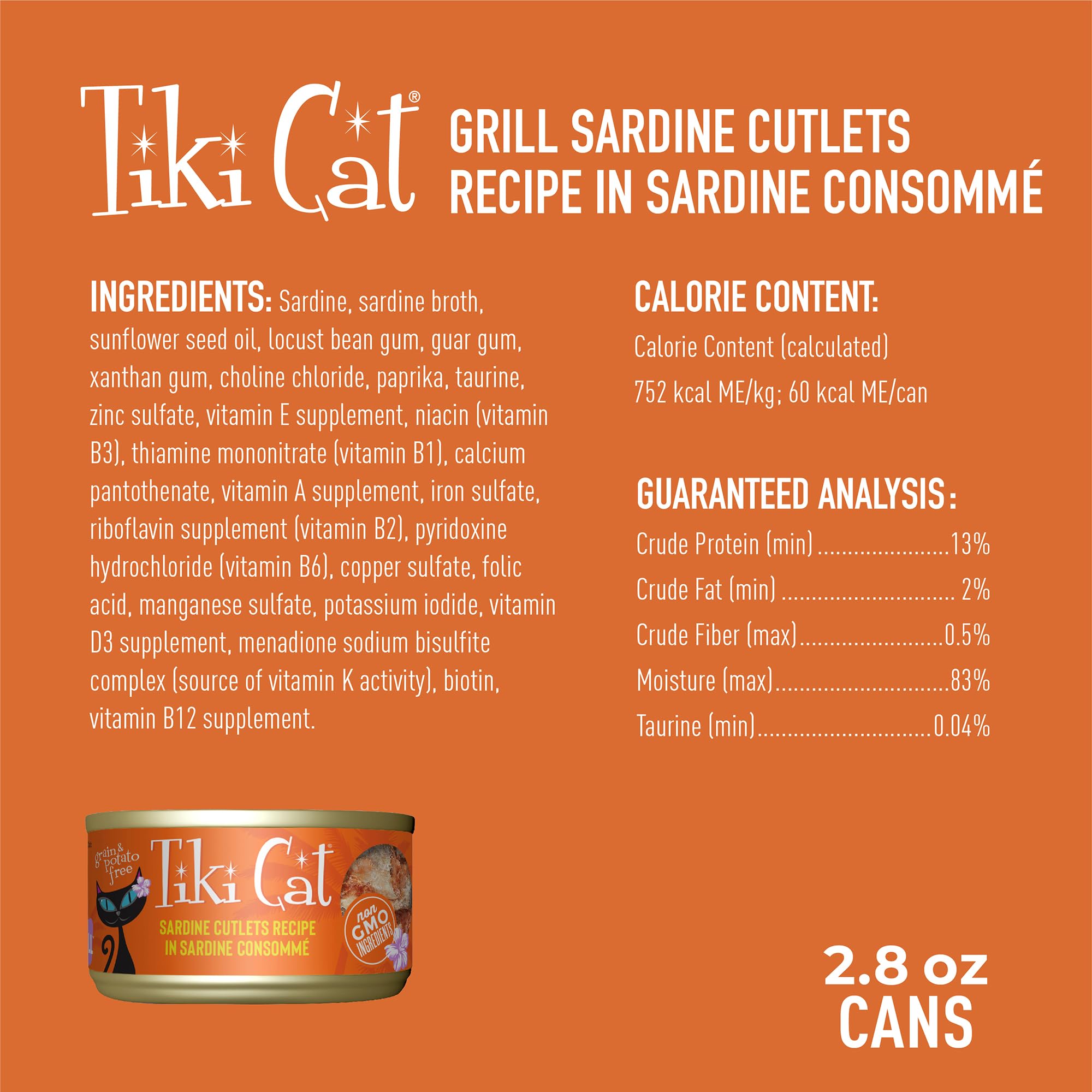 Tiki Cat Grill sardine flakes in consommé offer a savory texture.