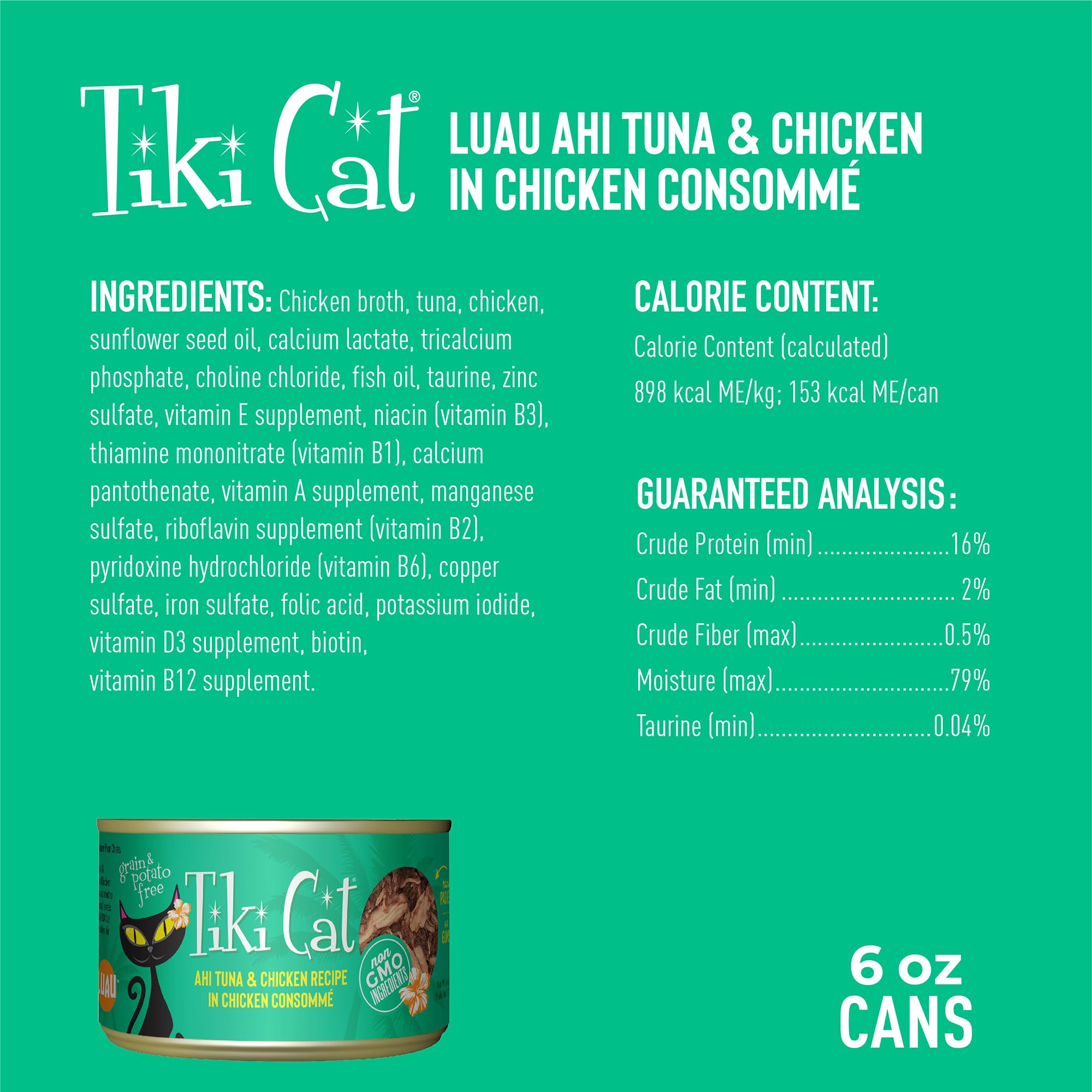 Tiki Cat Luau chicken consommé and tuna image showing flavorful moisture for cats