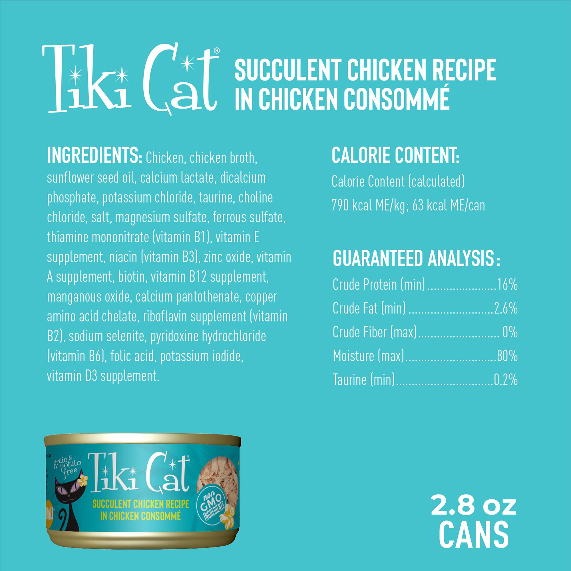 Tiki Cat Luau chicken consomme image emphasizes savory broth for hydration