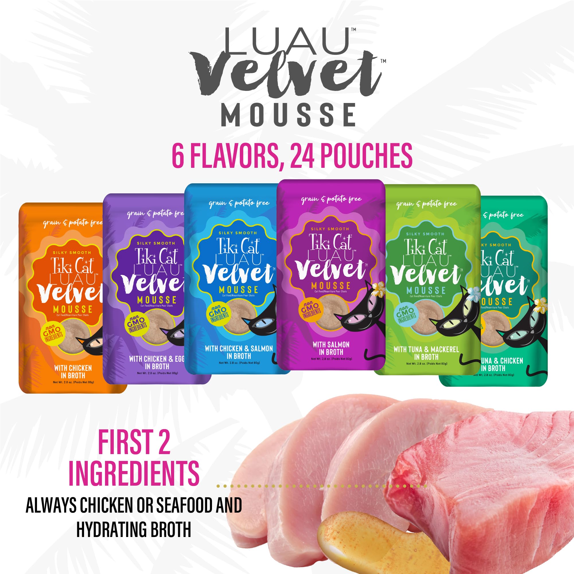 Tiki Cat Luau Velvet chicken pouch highlights high-protein meal