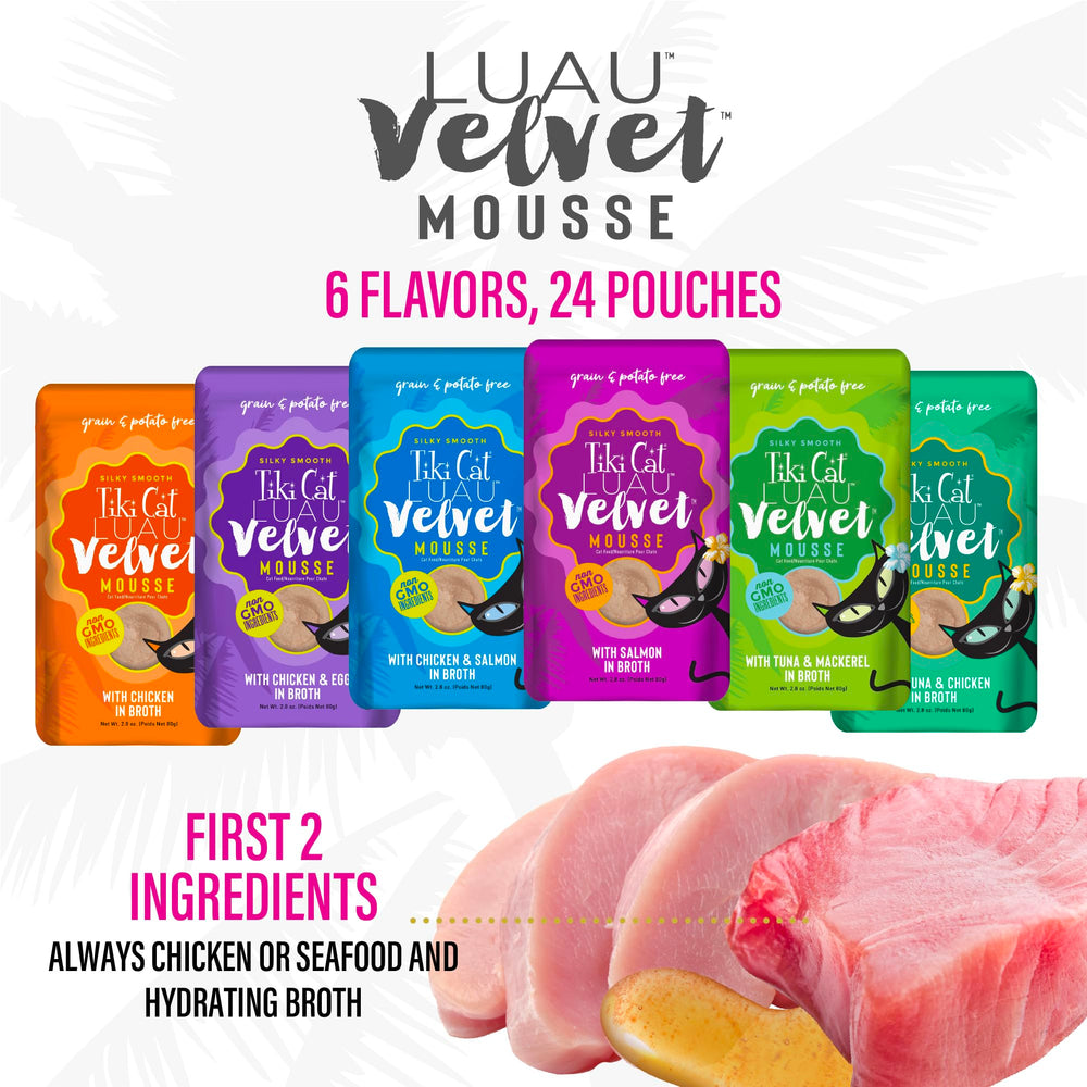 Tiki Cat Luau Velvet chicken pouch highlights high-protein meal