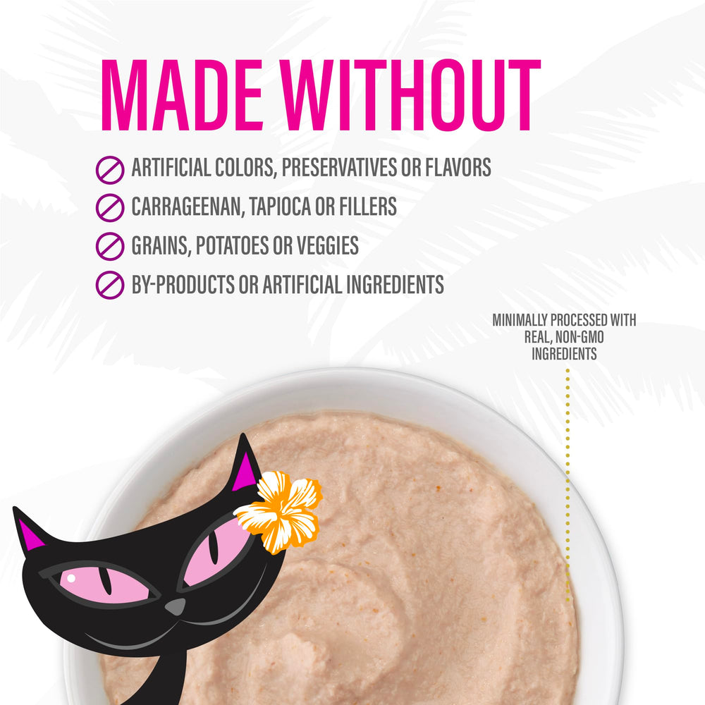 Tiki Cat Luau Velvet Mousse cat enjoying meal illustrates palatability