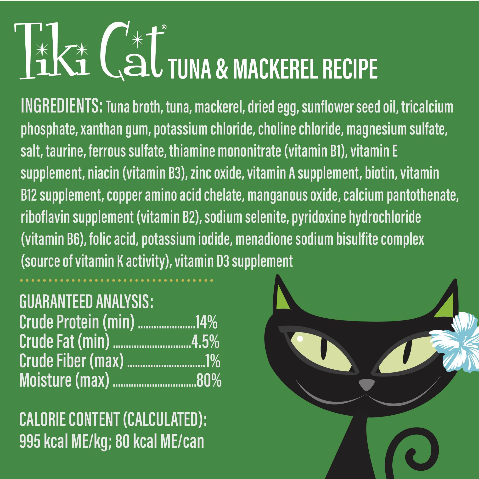 Tiki Cat Luau Velvet Mousse ingredients panel shows egg and fish richness.