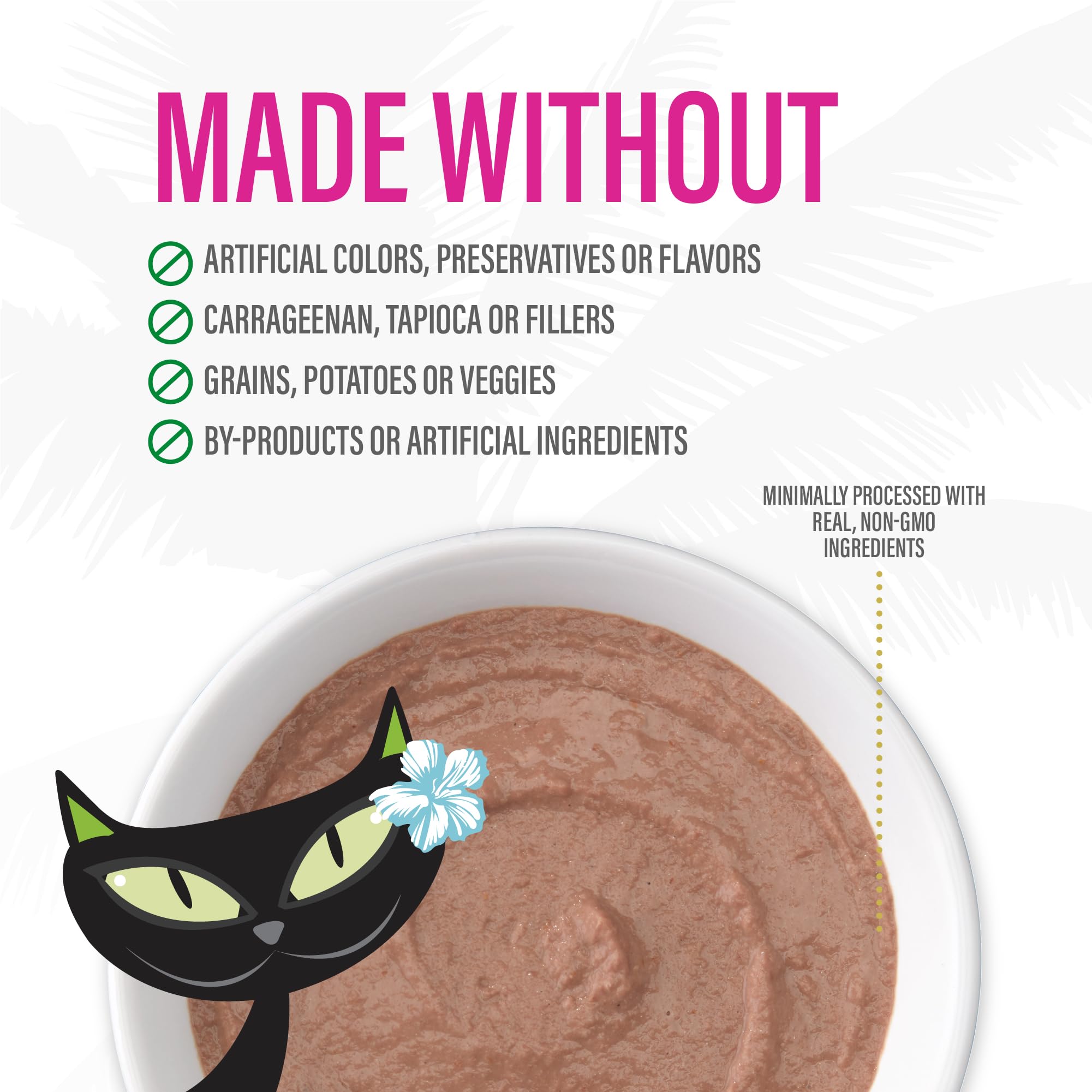 Tiki Cat Luau Velvet Mousse 12-pack package front communicates complete nutrition.