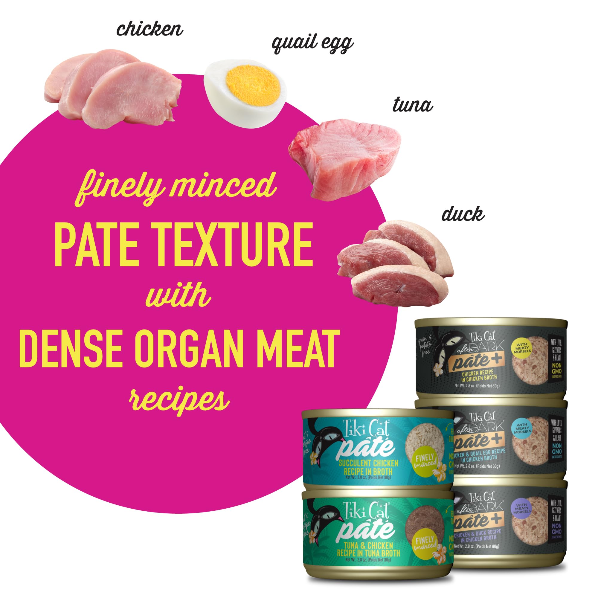 Luau pâté chicken tuna plated beside a cat-friendly bowl