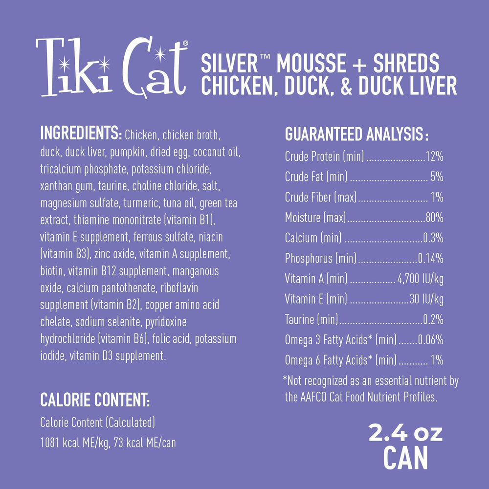 Tiki Cat Silver Comfort 12-pack cans on display for seniors