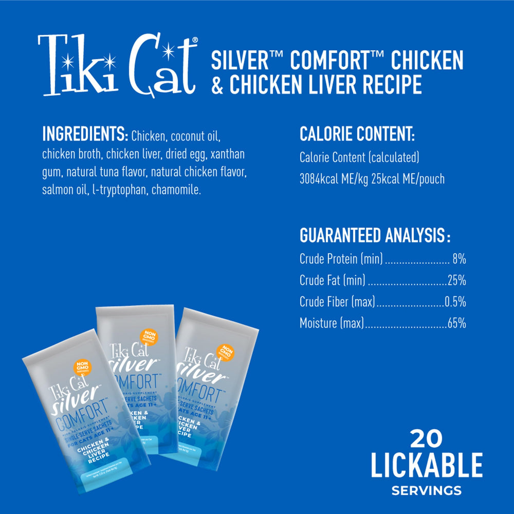 Tiki Cat Silver Comfort Mousse pack of 8 for daily senior meals.