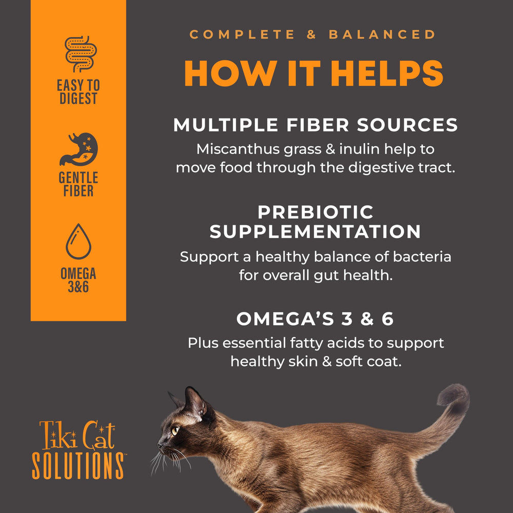 Fibers and prebiotic ingredients visible in TIKI CAT Solutions Digestion formula