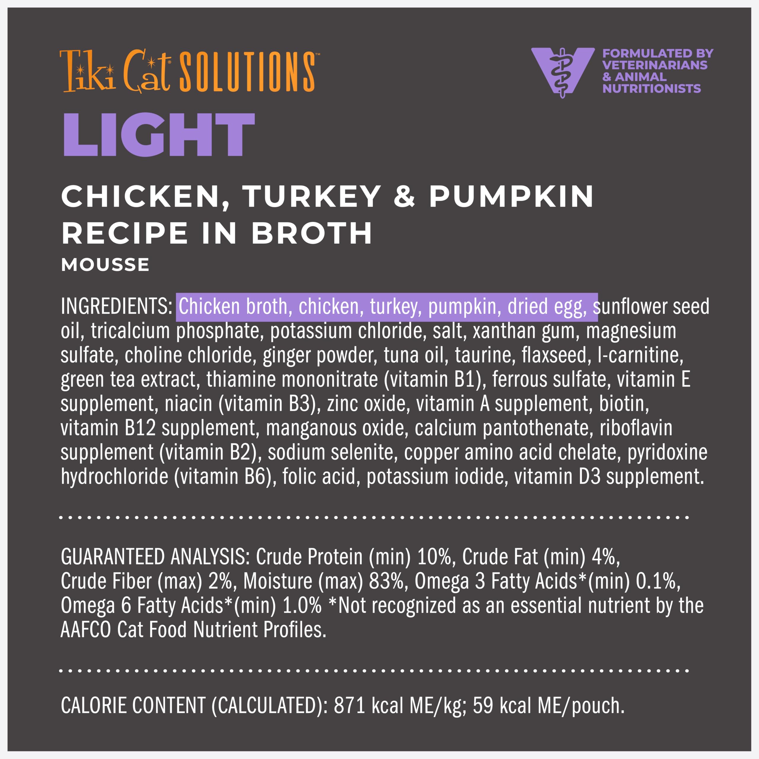 Serving bowl of Tiki Cat Solutions Light Mousse Chicken Turkey Pumpkin for portion-controlled meals.