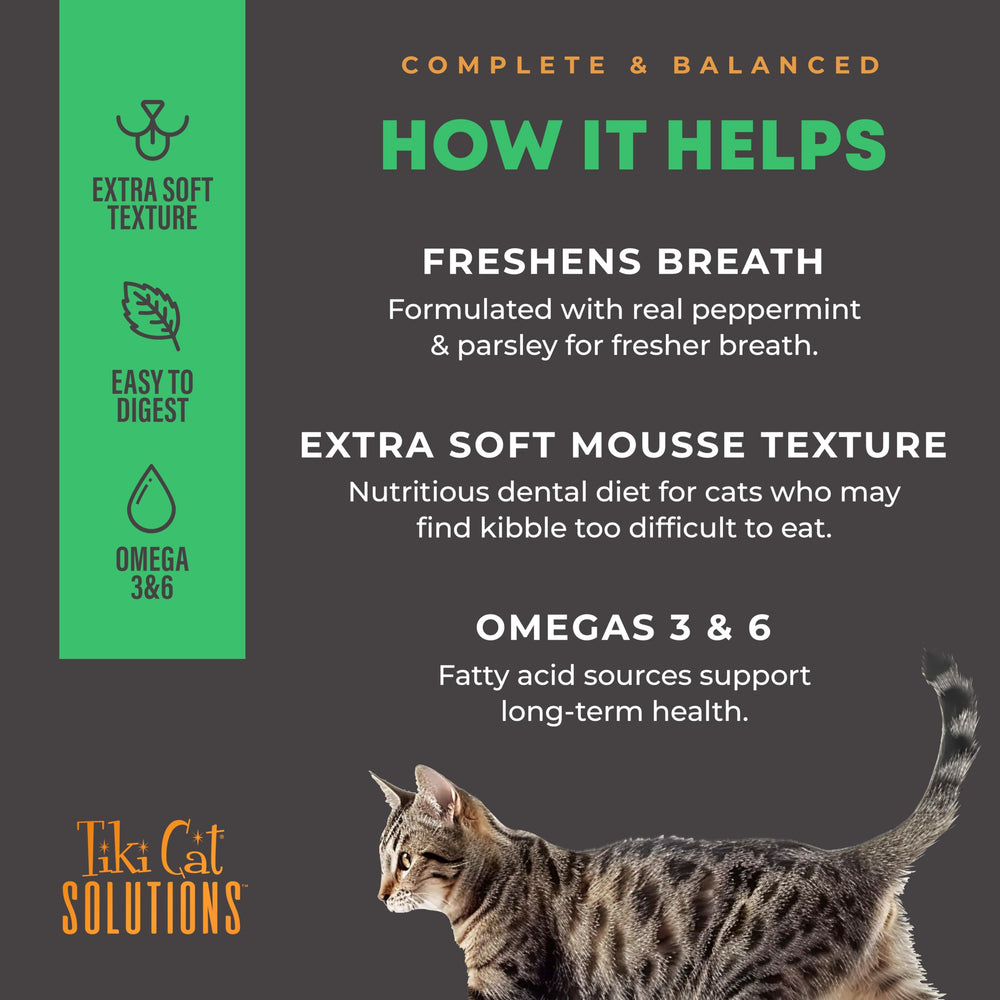 Tiki Cat Solutions Mousse ingredients chicken eggs highlighted in close view.