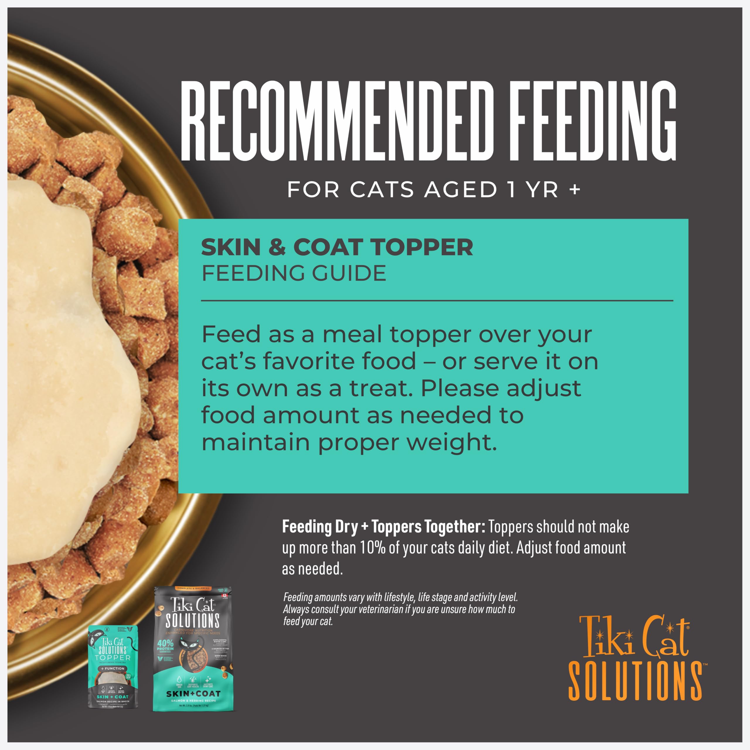 Tiki Cat Solutions grain-free non-GMO label on packaging.