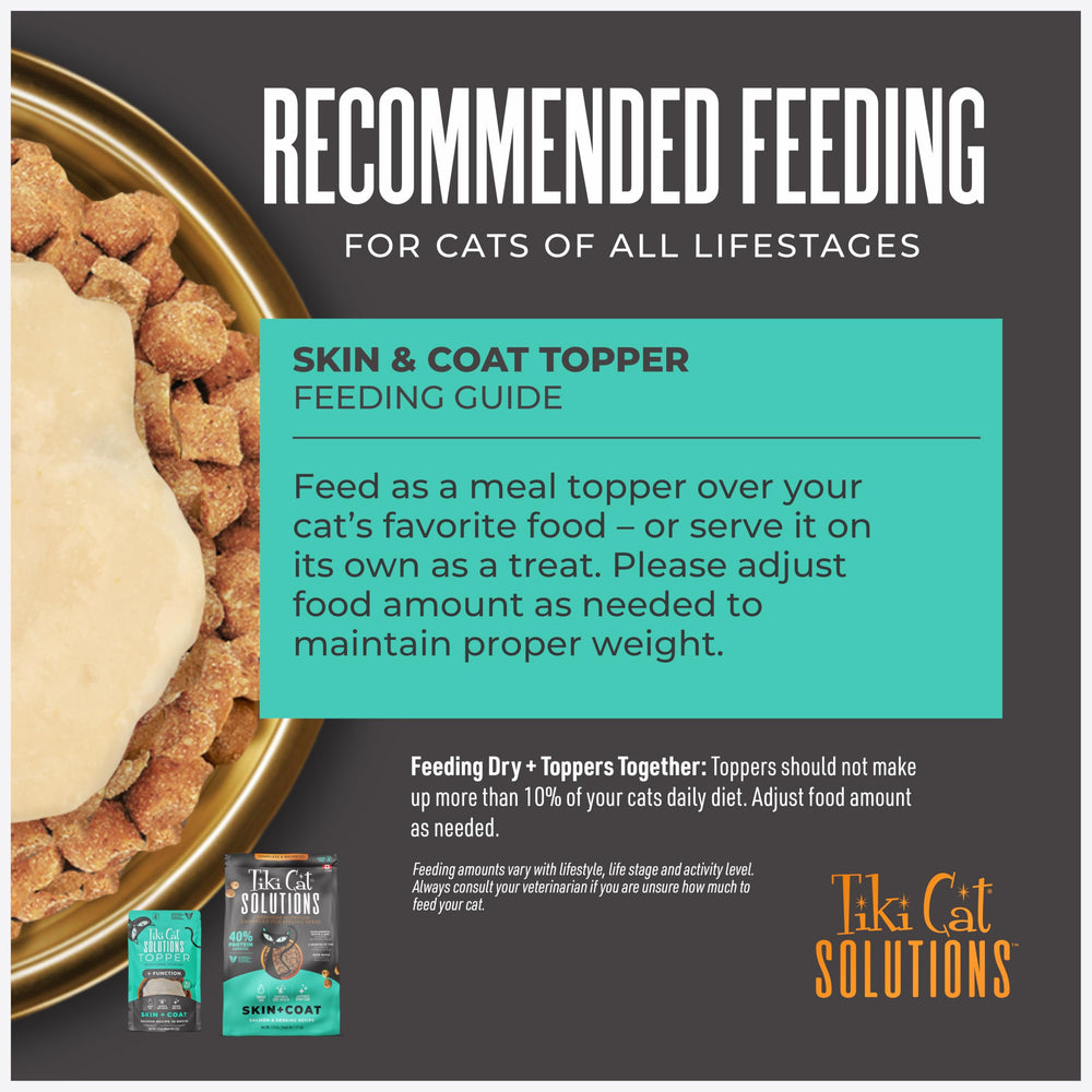 TIKI PETS Veterinary nutritionists-recommended label on Skin + Coat topper.