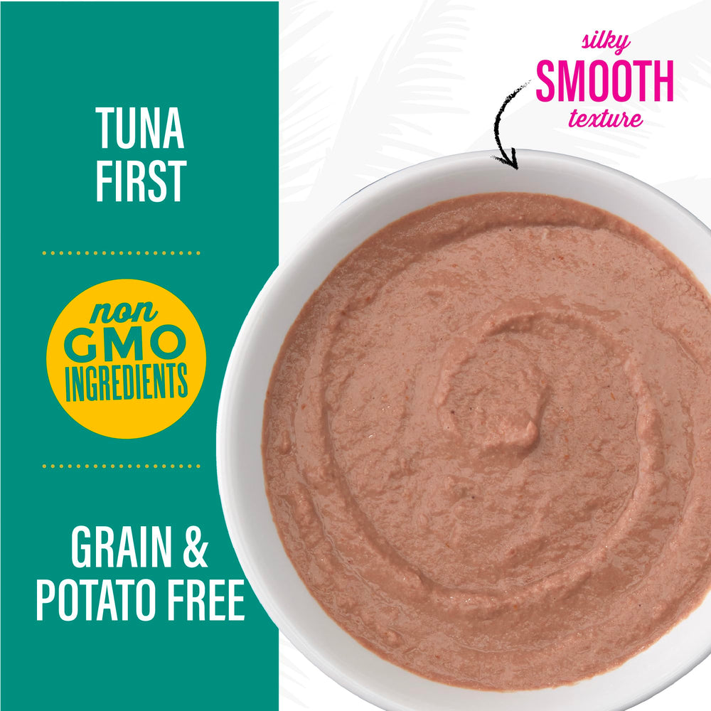 TIKI Cat Velvet Mousse tuna and chicken blend offers protein-forward flavor.