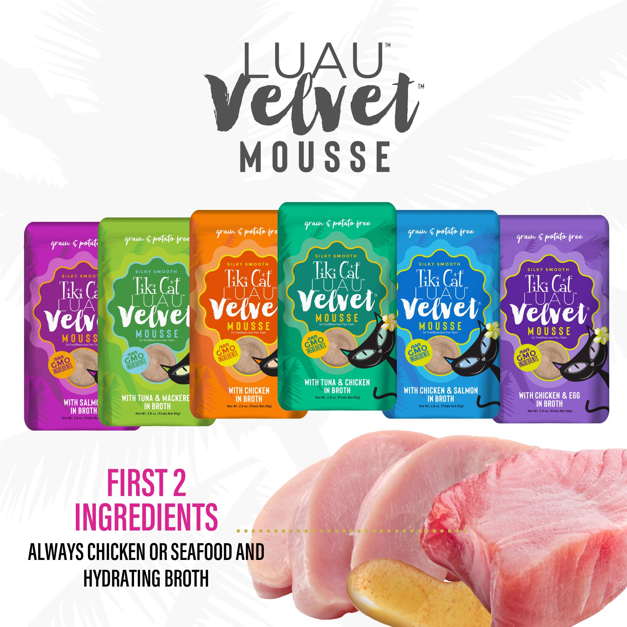 Tiki Cat Velvet Mousse fish blend with smooth texture loved by cats.