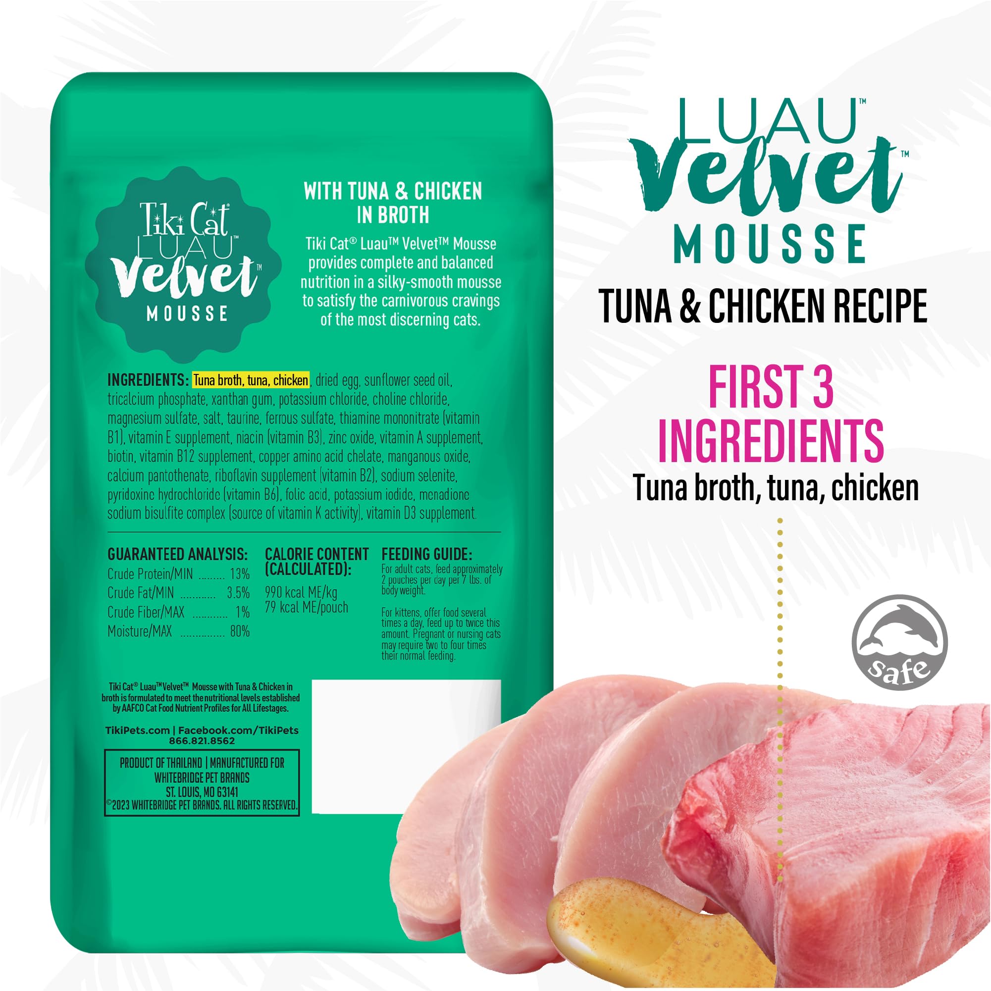 Real meat is the first ingredient in Tiki Cat Velvet Mousse.