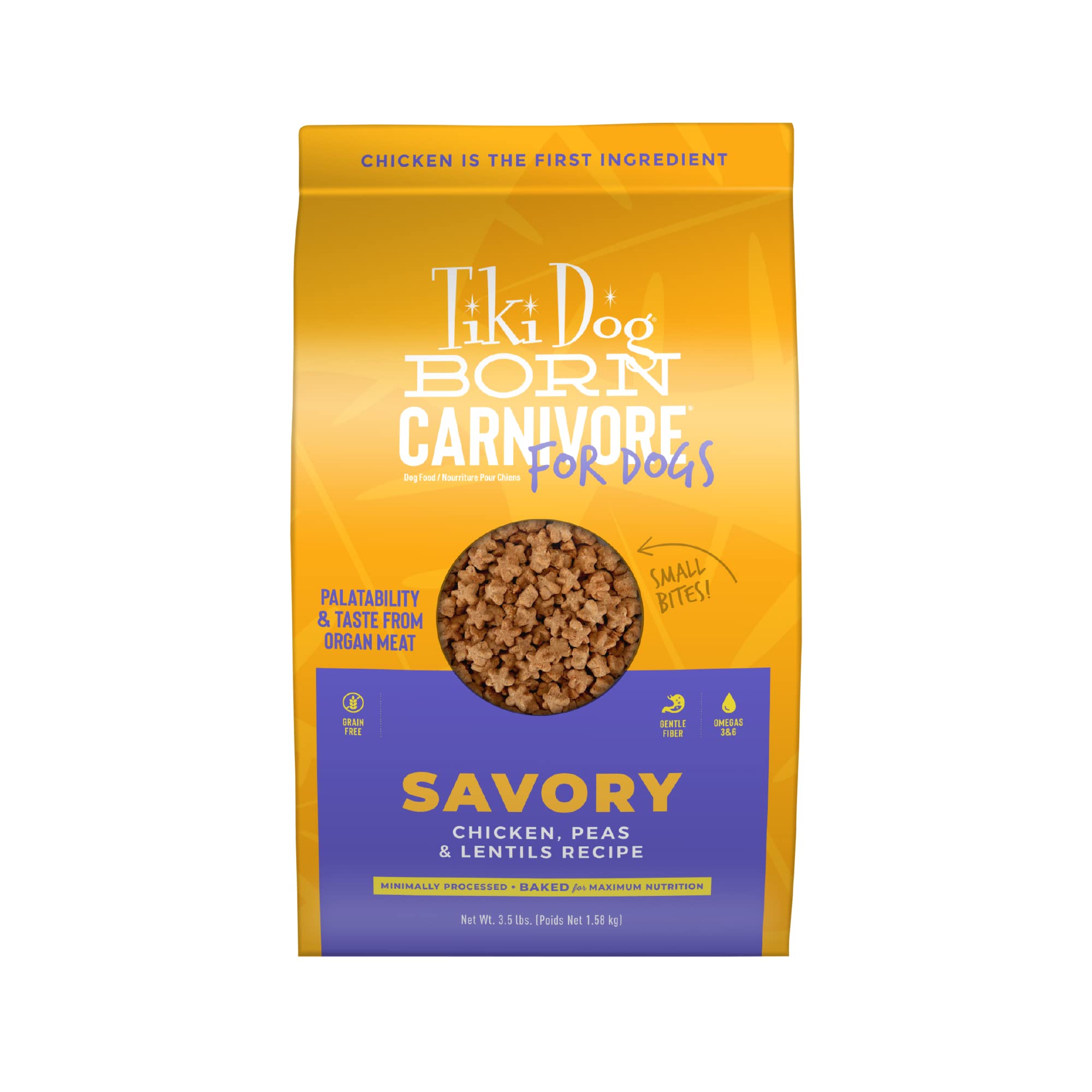 Tiki Dog Born Carnivore dry food bag front view for small dogs
