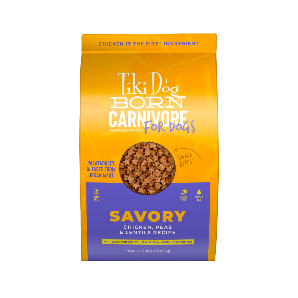 Tiki Dog Born Carnivore dry food bag front view for small dogs