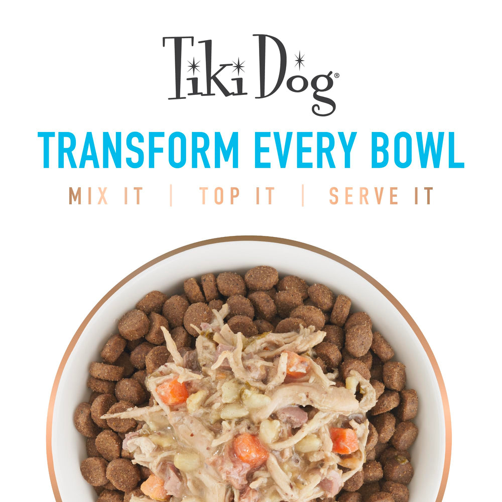 Serving bowl of Tiki Dog Born Carnivore kibble for mealtime