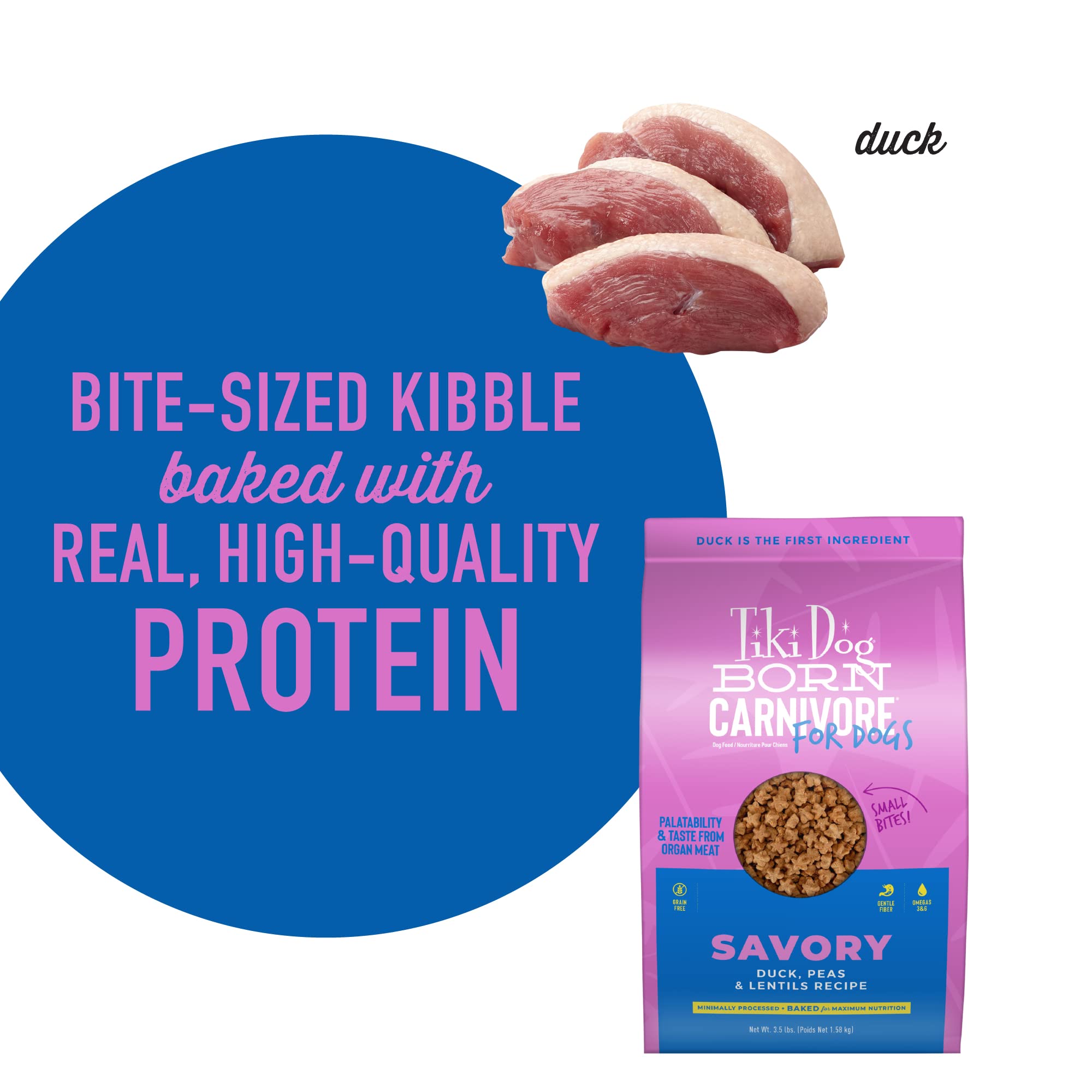 Tiki Dog Born Carnivore includes superfoods such as peas, lentils, flaxseed and salmon oil