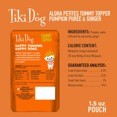 Tiki Dog tummy topper with ginger enhances aroma for dry kibble.