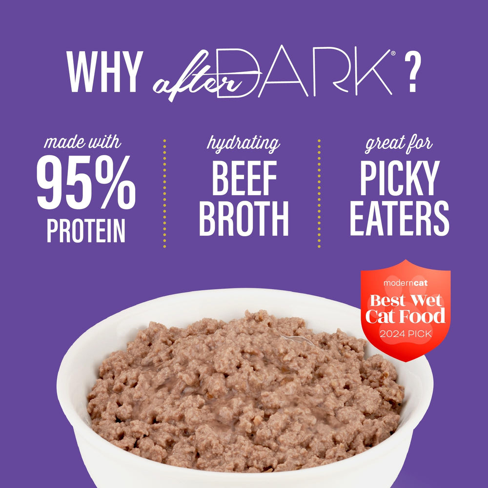 Tiki Pets After Dark Pate 3 oz can serving size shown for cats.