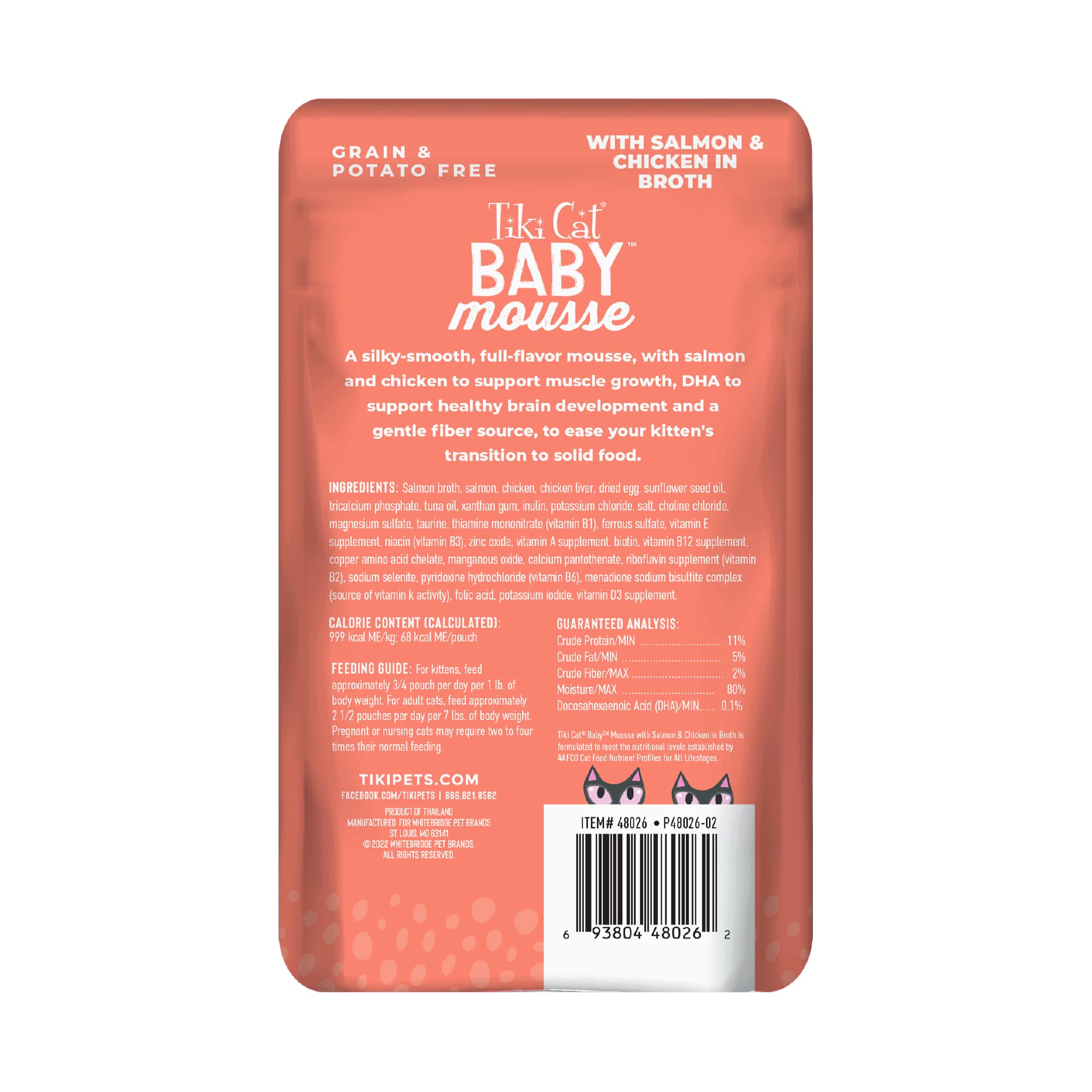 TIKI PETS Baby Mousse salmon and chicken first ingredients entice tiny appetites.