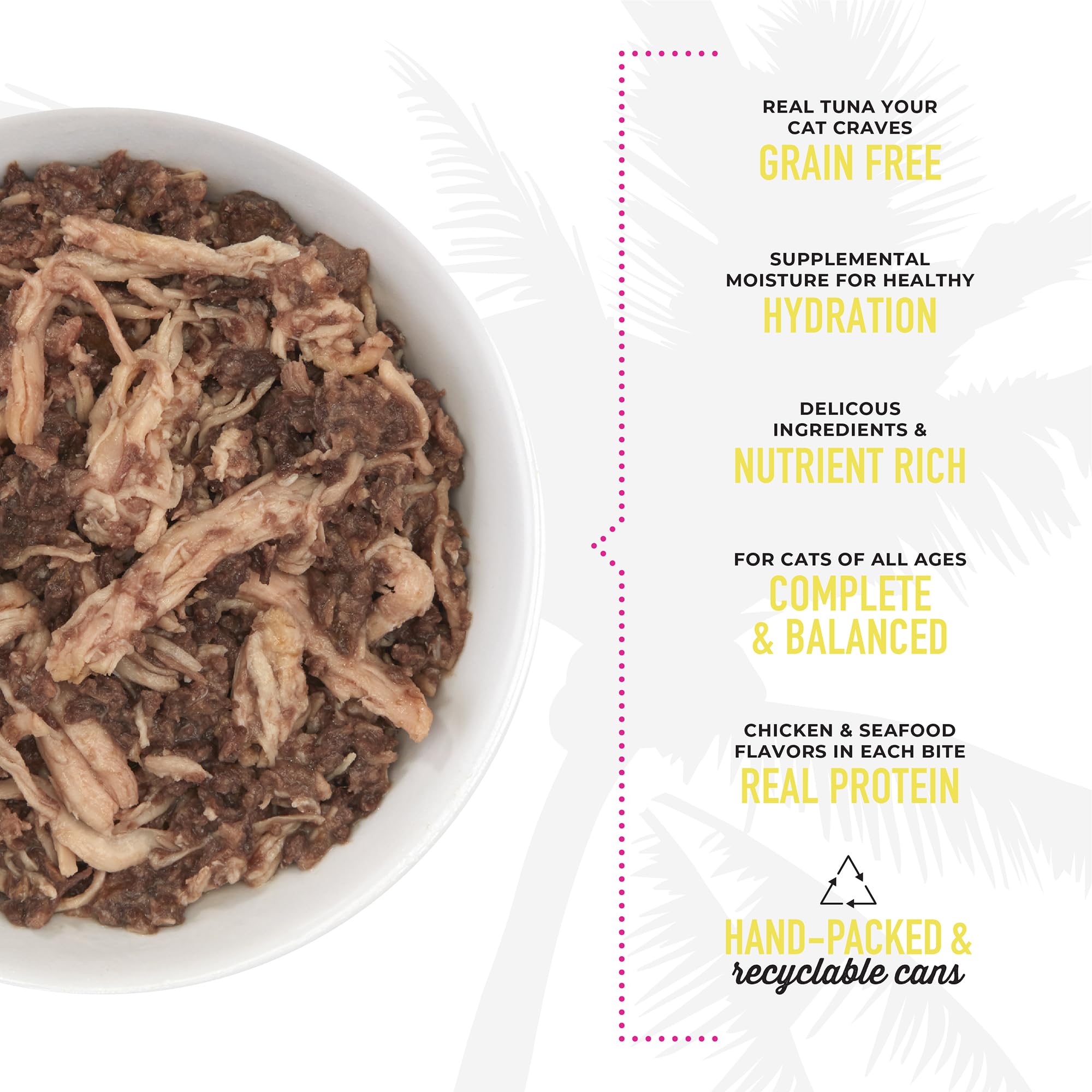 TIKI PETS Luau bowl image hints nutrition for all life stages.